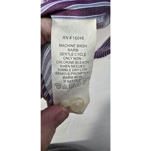 Perry Ellis Portfolio Mens Large Button Down Shirt 16 32/33 Pinstripe - Picture 3 of 6